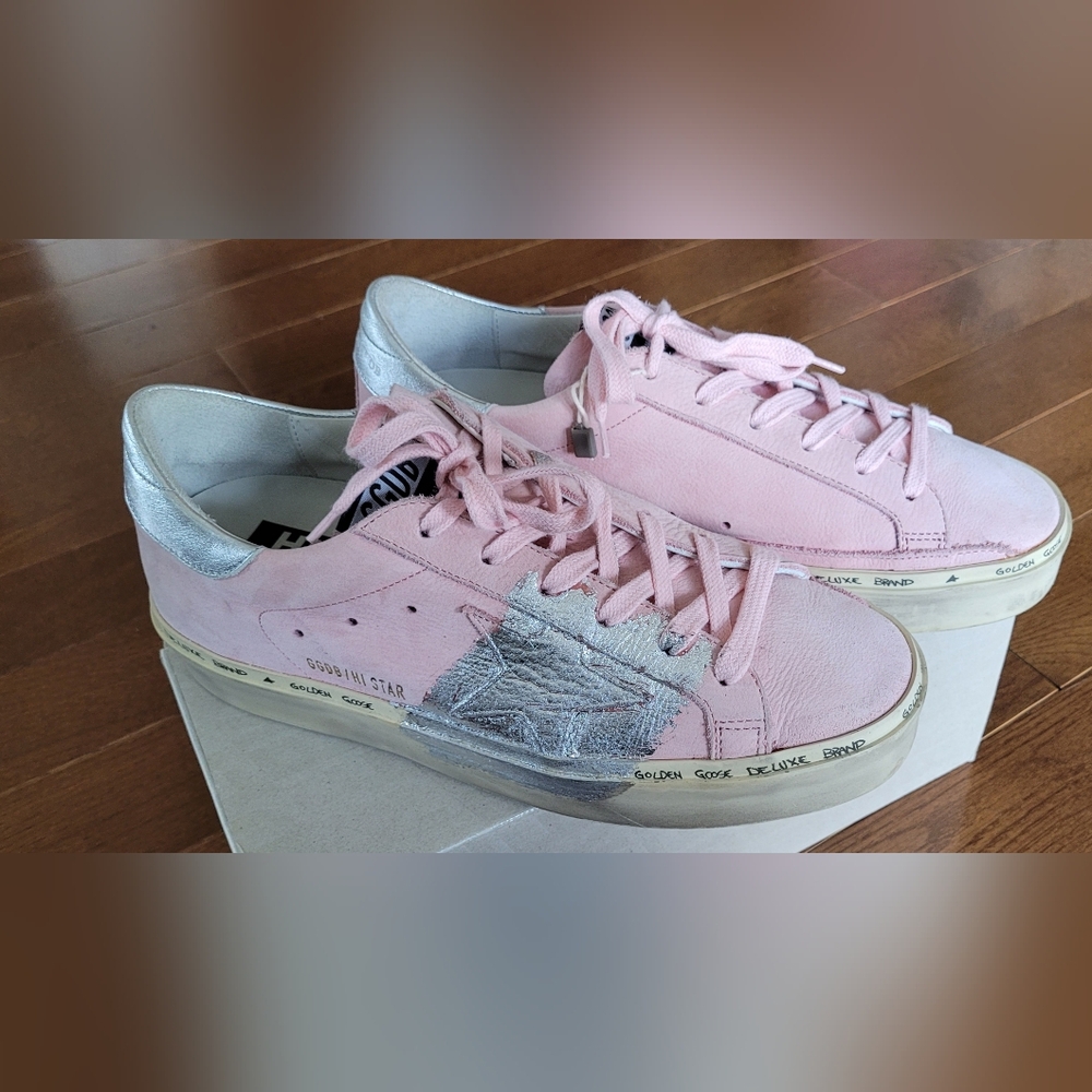 Golden Goose Women's Hi Star Sneakers in Pink and Silver